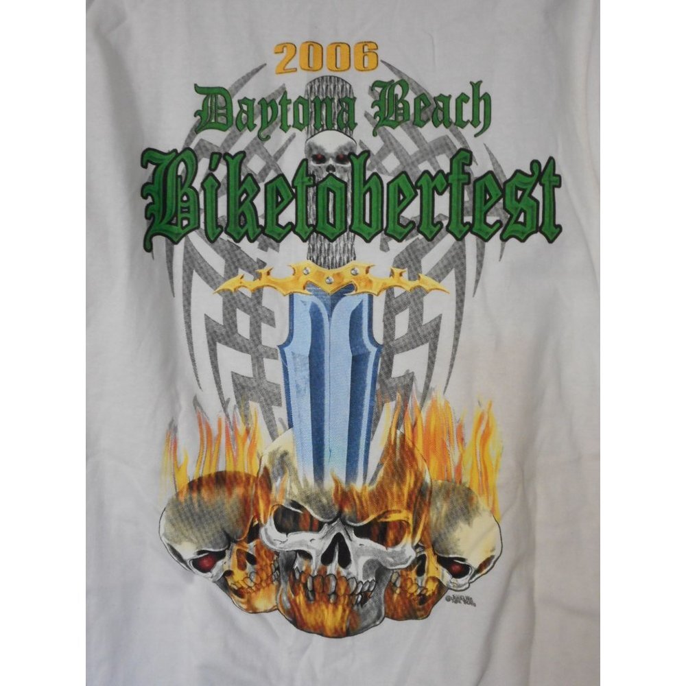 White Skulls Double sided 2006 Daytona Beach Biketoberfest Graphic T-Shirt Sz S
